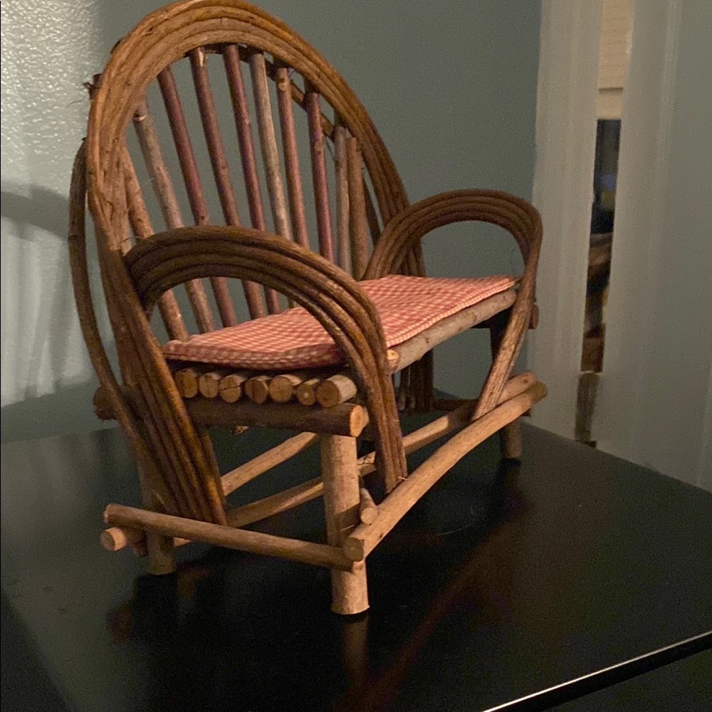 Hand Crafted Wooden Vine Doll Chair with Red Cushion - Picture 2 of 4